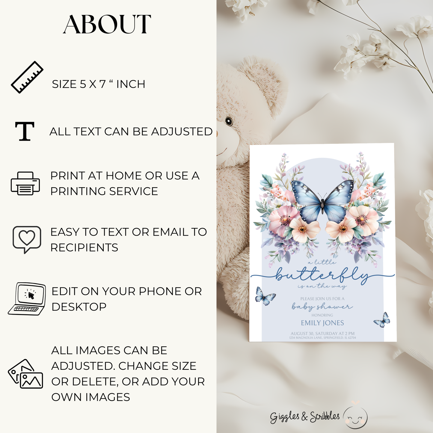 Baby Shower Invitation - Blue Butterfly BS40