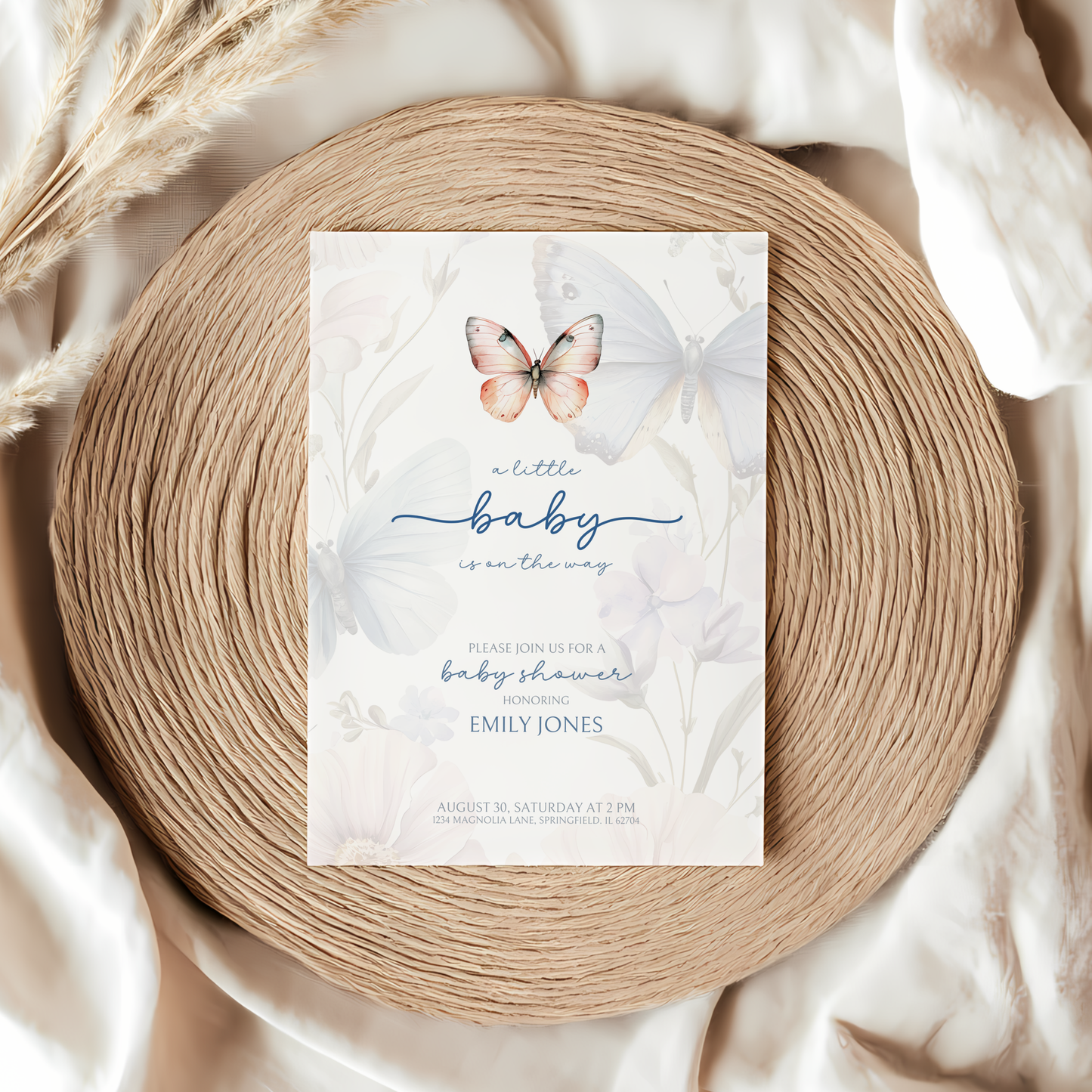 Baby Shower Invitation - Butterfly Minimalistic BS42