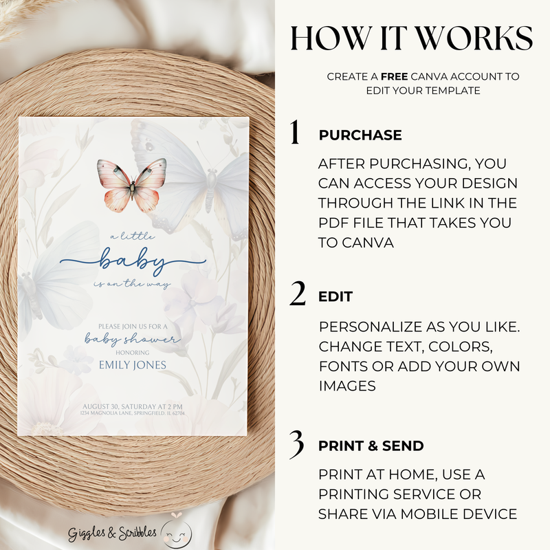 Baby Shower Invitation - Butterfly Minimalistic BS42