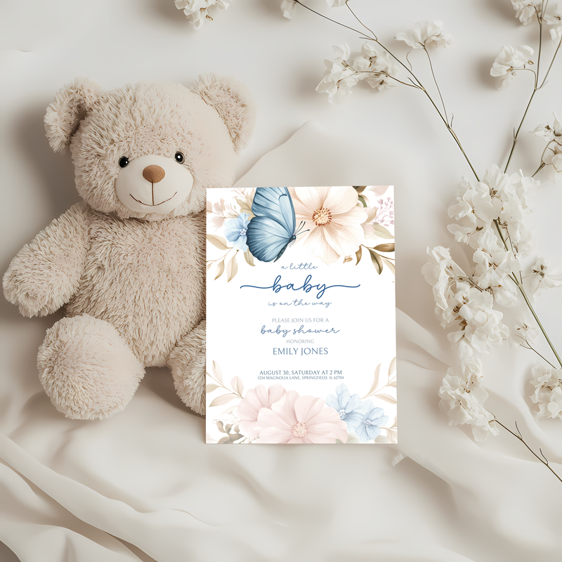 Baby Shower Invitation - Blue Butterfly BS43