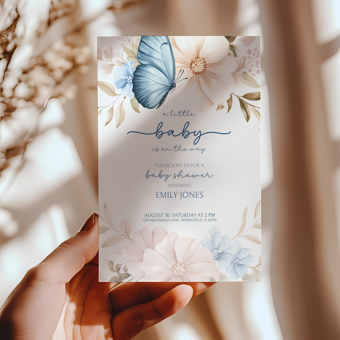 Baby Shower Invitation - Blue Butterfly BS43