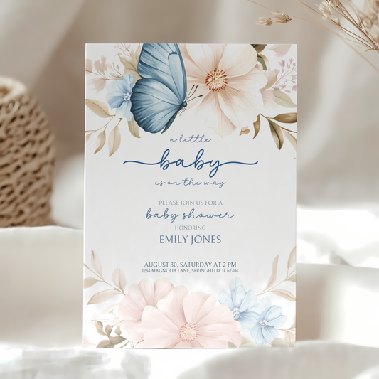 Baby Shower Invitation - Blue Butterfly BS43
