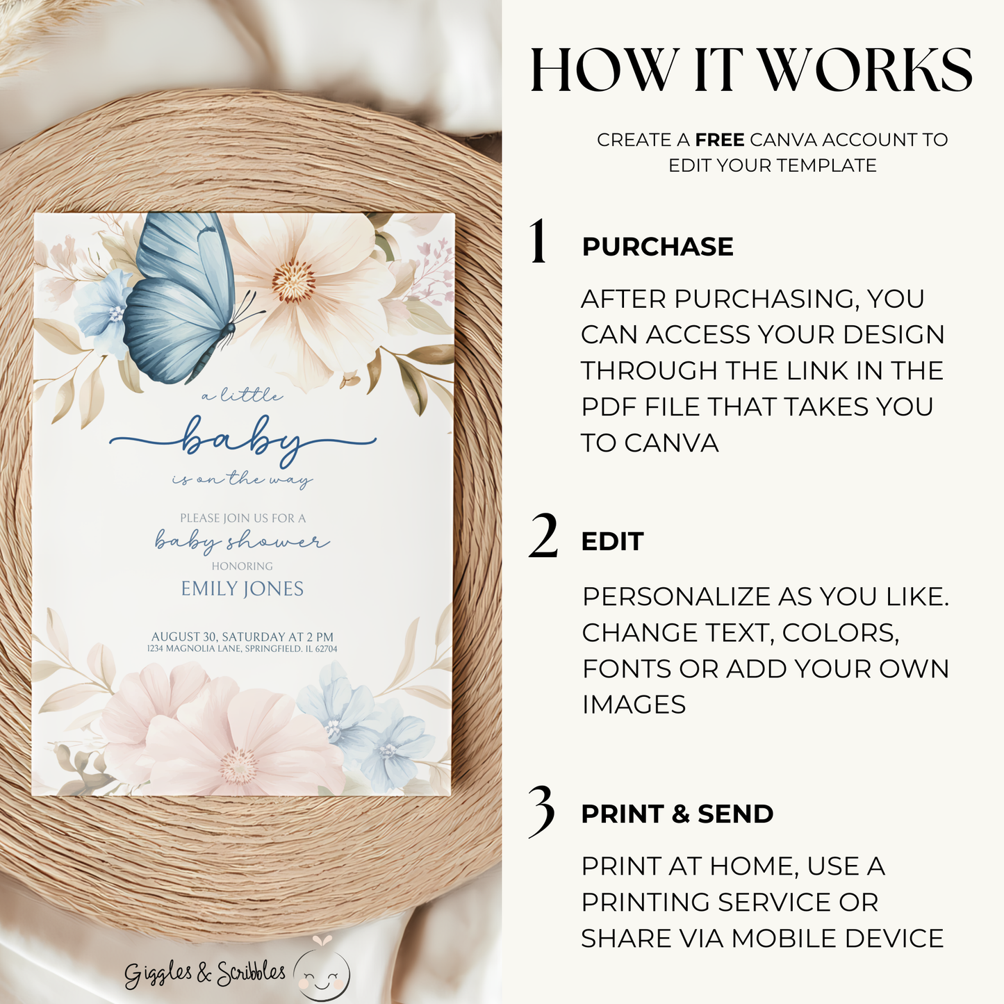 Baby Shower Invitation - Blue Butterfly BS43