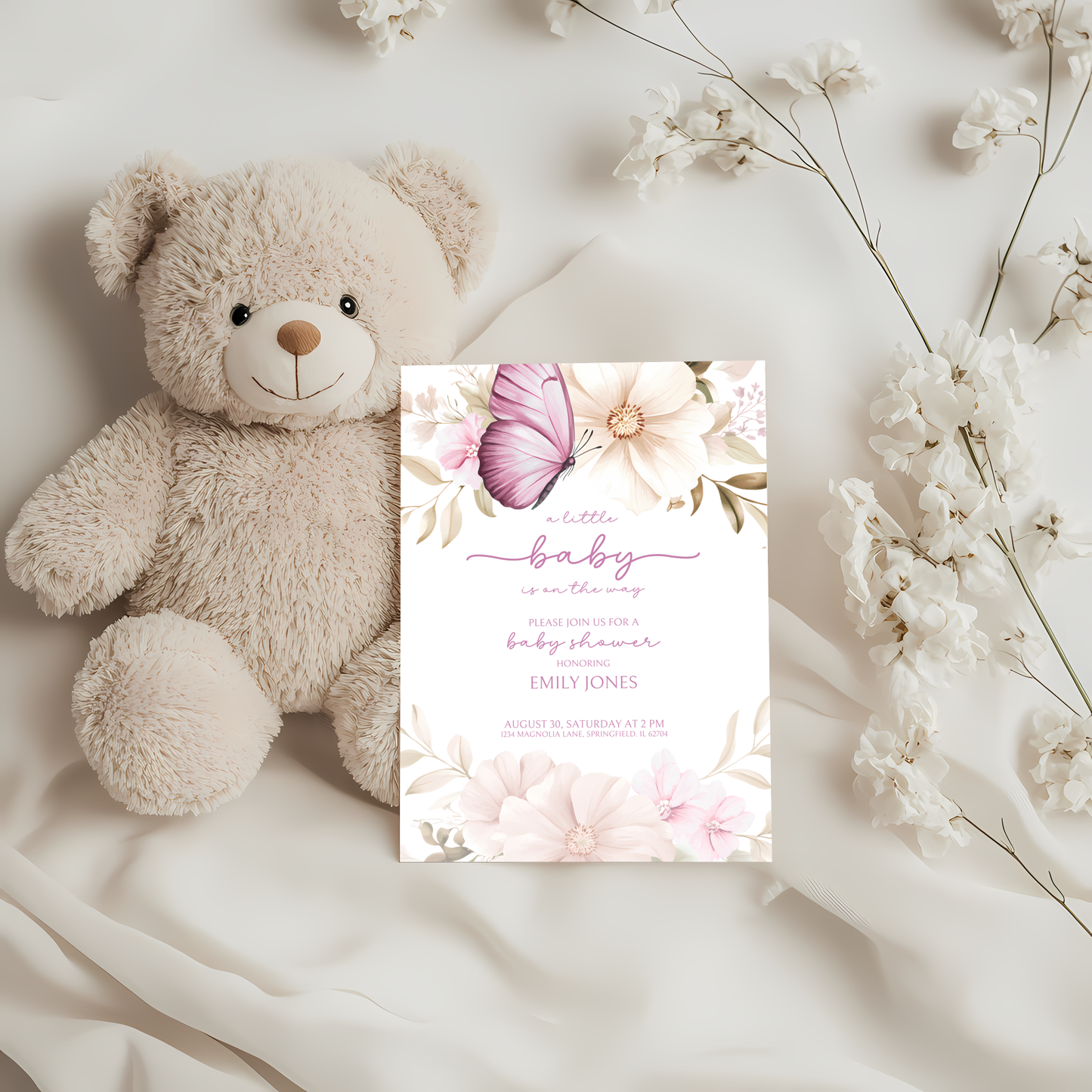 Baby Shower Invitation - Pink Butterfly BS44