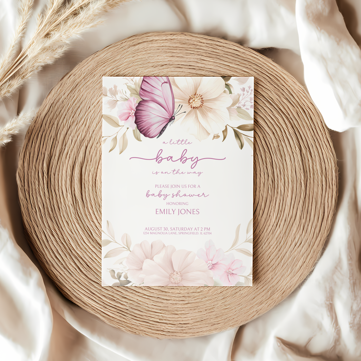 Baby Shower Invitation - Pink Butterfly BS44