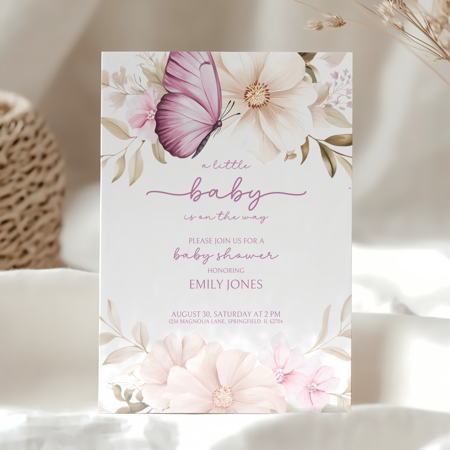 Baby Shower Invitation - Pink Butterfly BS44
