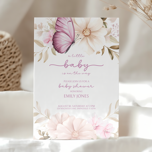 Baby Shower Invitation - Pink Butterfly BS44