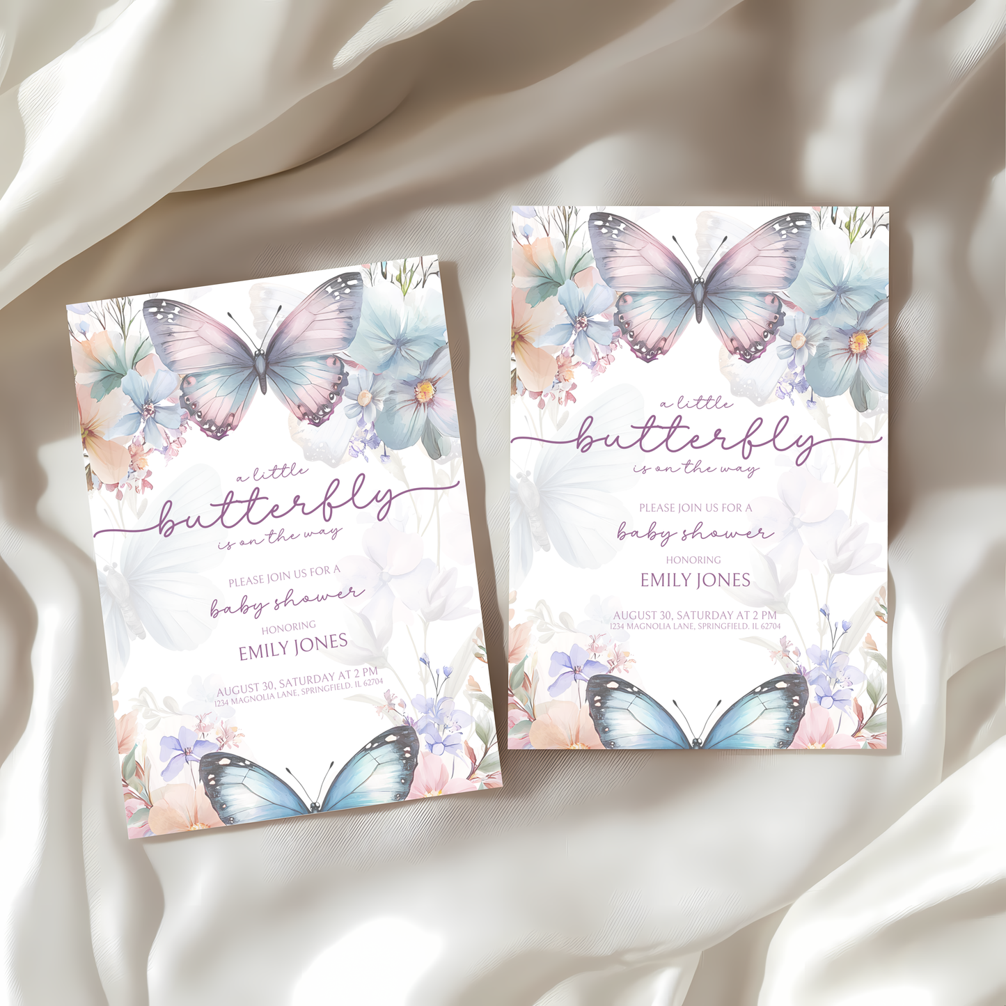 Baby Shower Invitation - Purple Blue Butterfly Fantasy BS45