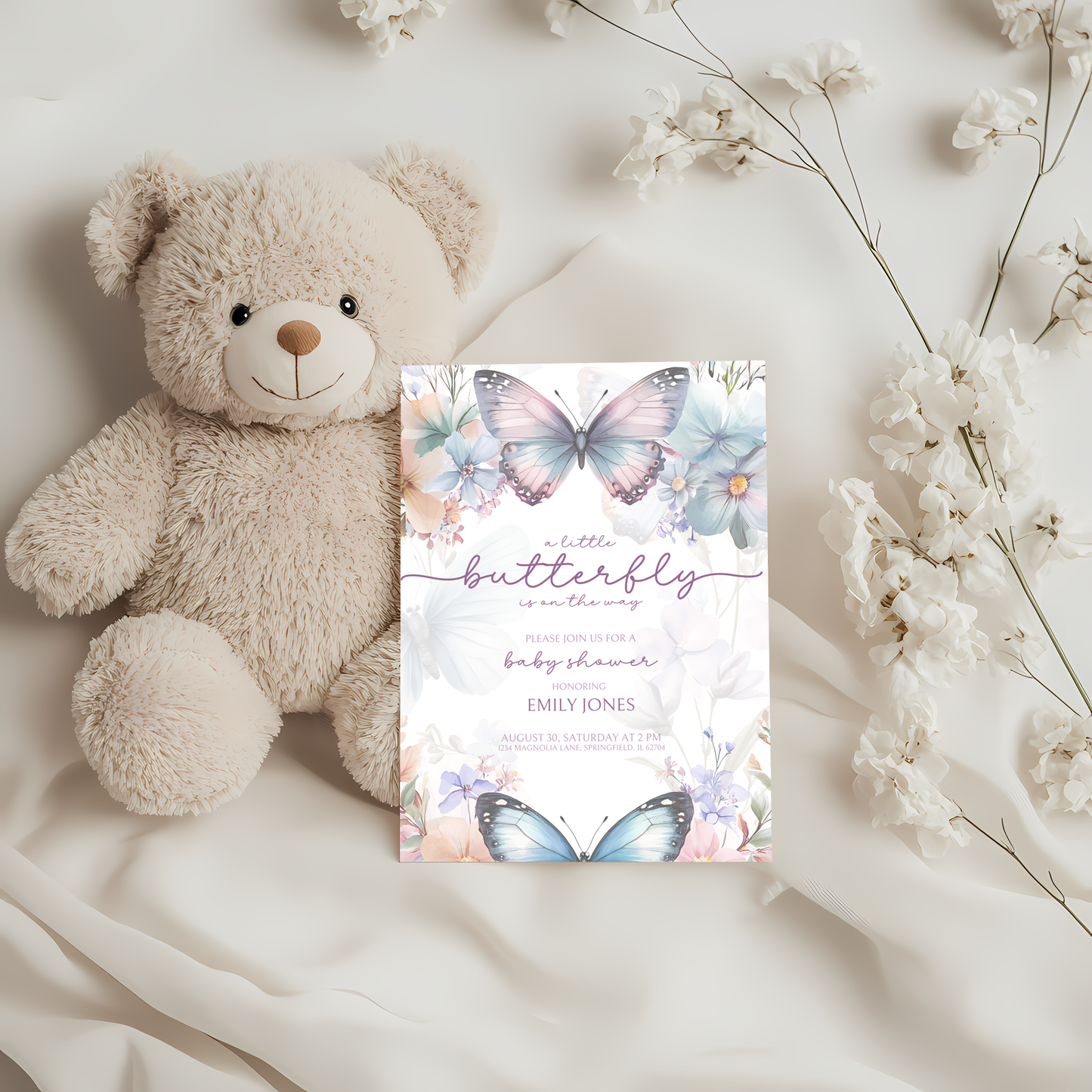Baby Shower Invitation - Purple Blue Butterfly Fantasy BS45