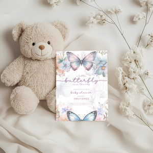 Baby Shower Invitation - Purple Blue Butterfly Fantasy BS45