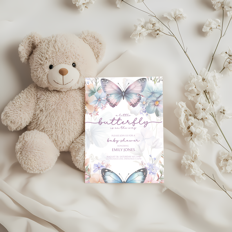 Baby Shower Invitation - Purple Blue Butterfly Fantasy BS45