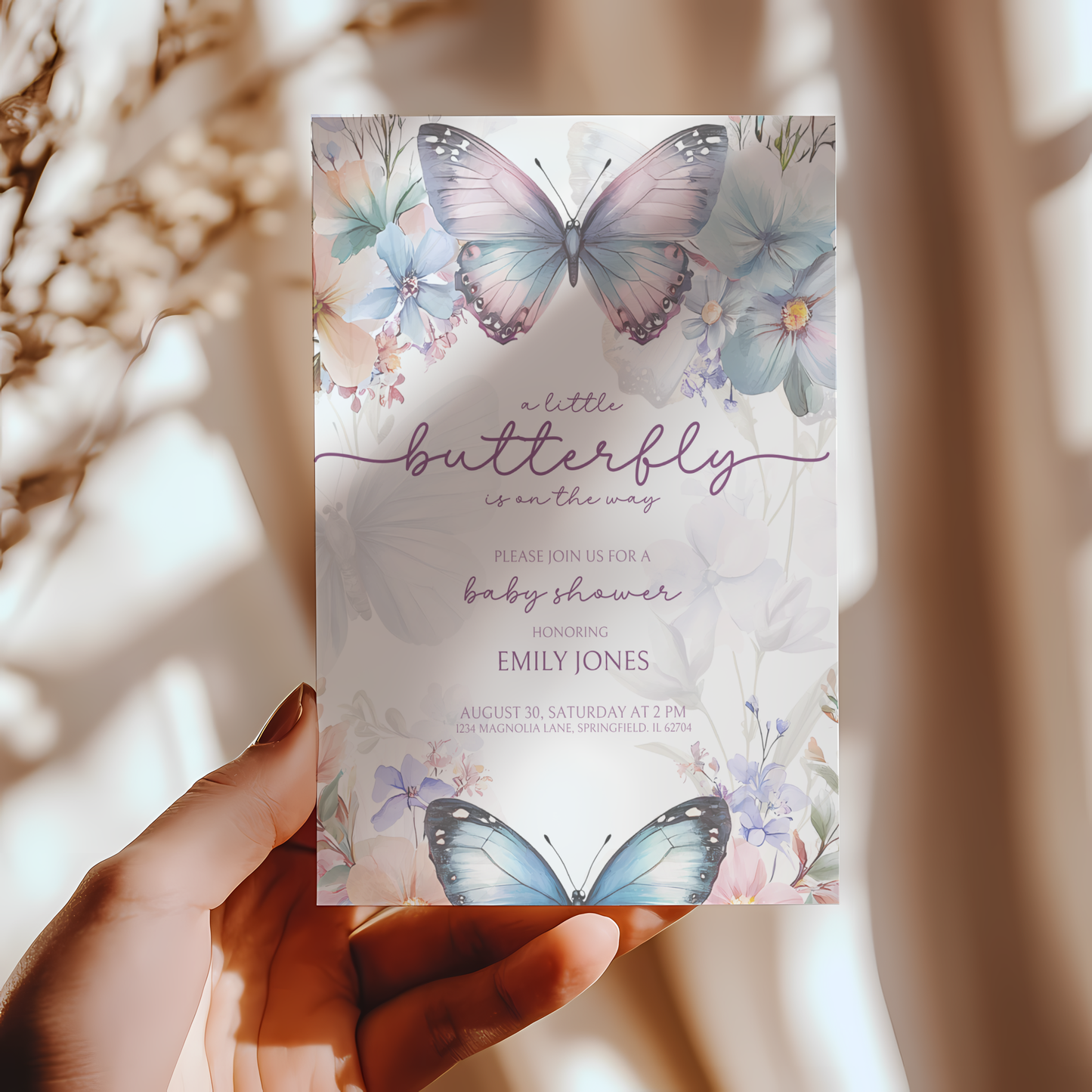 Baby Shower Invitation - Purple Blue Butterfly Fantasy BS45