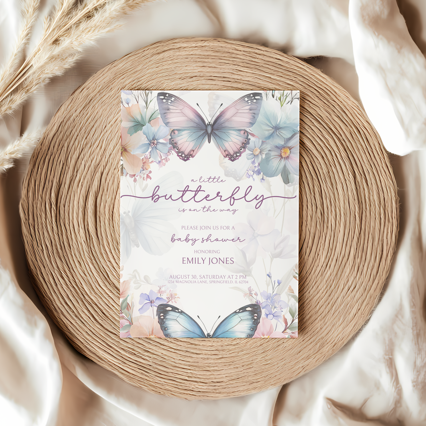 Baby Shower Invitation - Purple Blue Butterfly Fantasy BS45