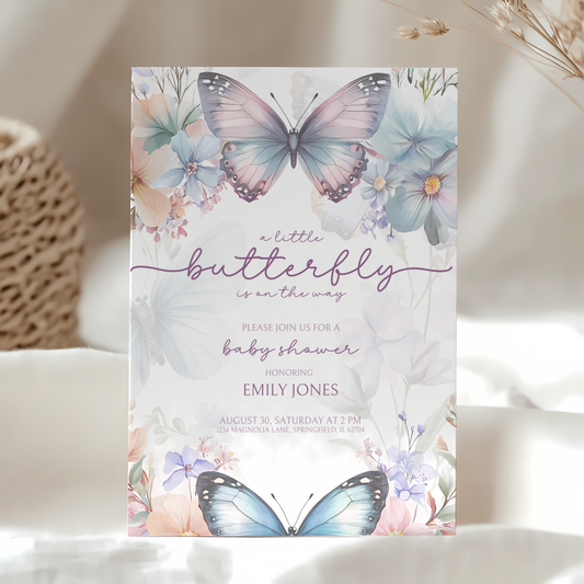 Baby Shower Invitation - Purple Blue Butterfly Fantasy BS45