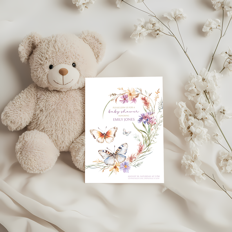 Baby Shower Invitation - Butterfly Wildflowers Baby In Bloom BS46