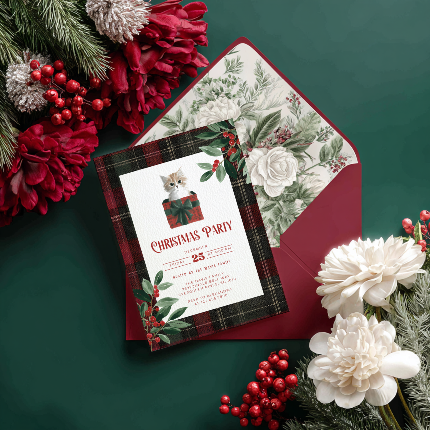 Christmas Cat Holiday Party Invitation L69