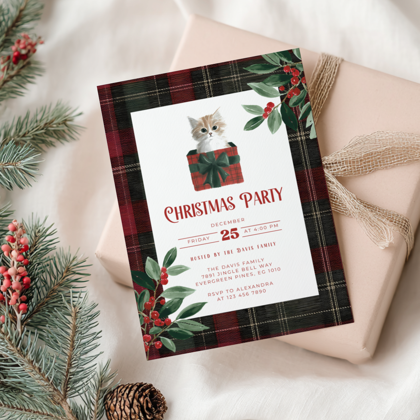 Christmas Cat Holiday Party Invitation L69