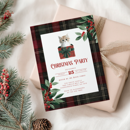 Christmas Cat Holiday Party Invitation L69