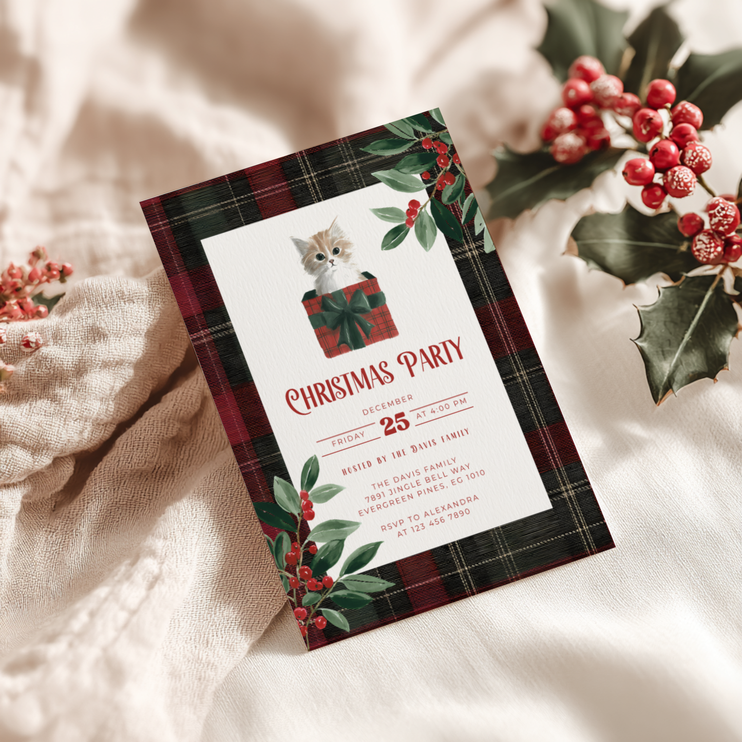 Christmas Cat Holiday Party Invitation L69
