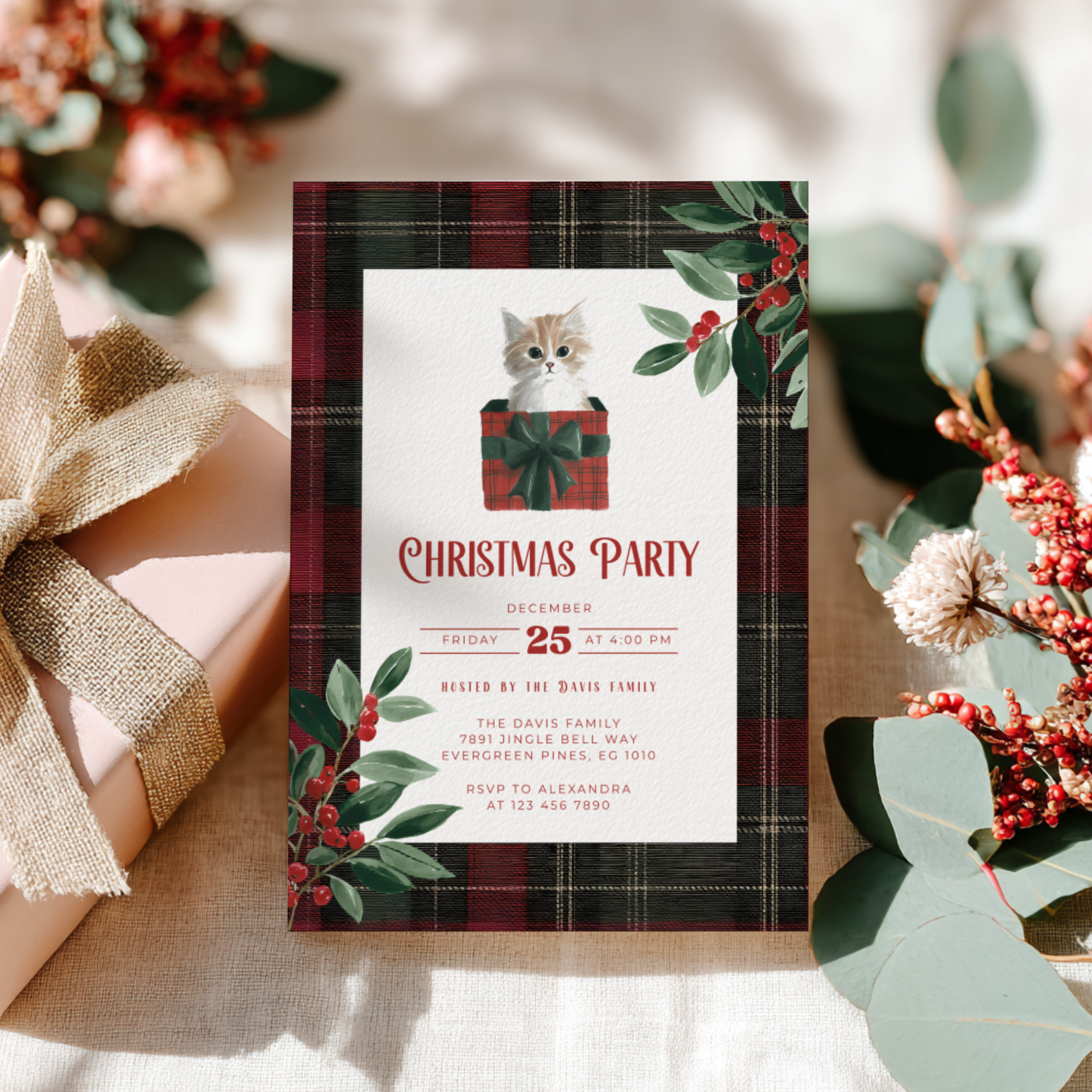 Christmas Cat Holiday Party Invitation L69