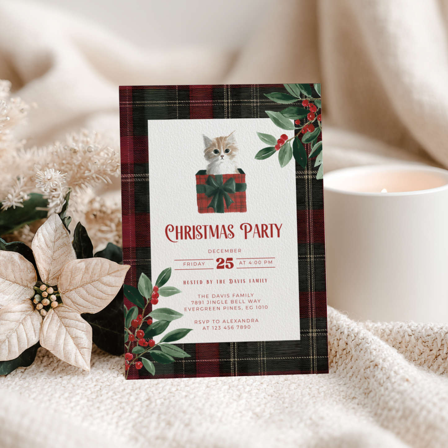 Christmas Cat Holiday Party Invitation L69