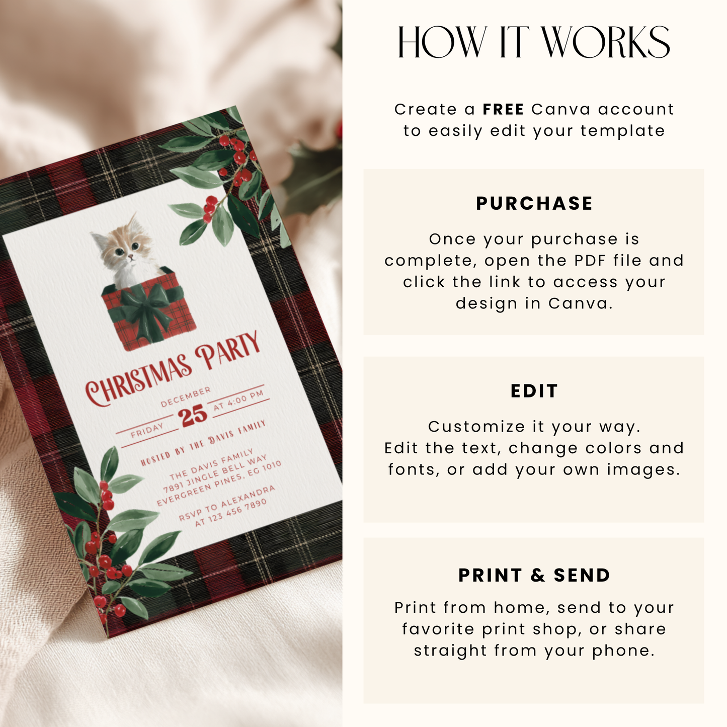 Christmas Cat Holiday Party Invitation L69