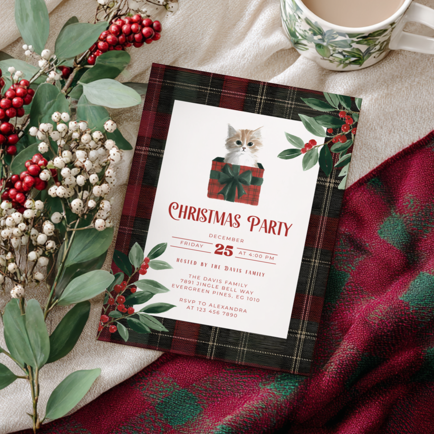 Christmas Cat Holiday Party Invitation L69