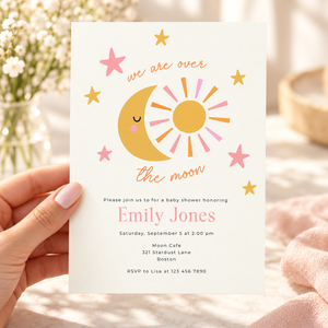 Over the Moon Baby Shower Invitation – Celestial Sun & Moon BS345