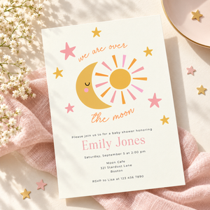 Over the Moon Baby Shower Invitation – Celestial Sun & Moon BS345