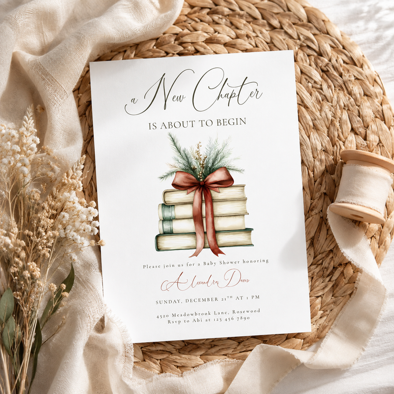 Christmas A New Chapter Baby Shower Invitation L21