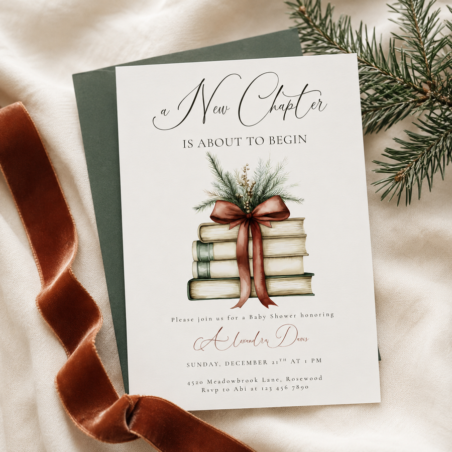 Christmas A New Chapter Baby Shower Invitation L21