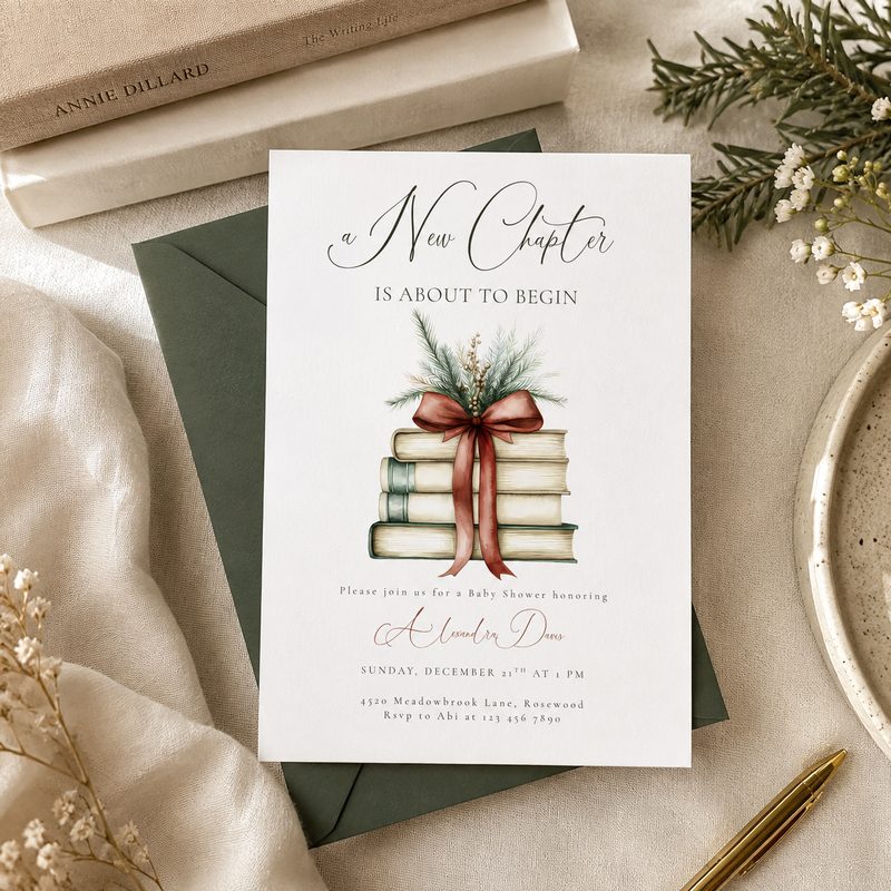 Christmas A New Chapter Baby Shower Invitation L21