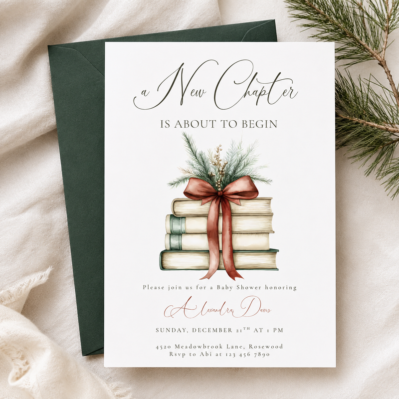 Christmas A New Chapter Baby Shower Invitation L21