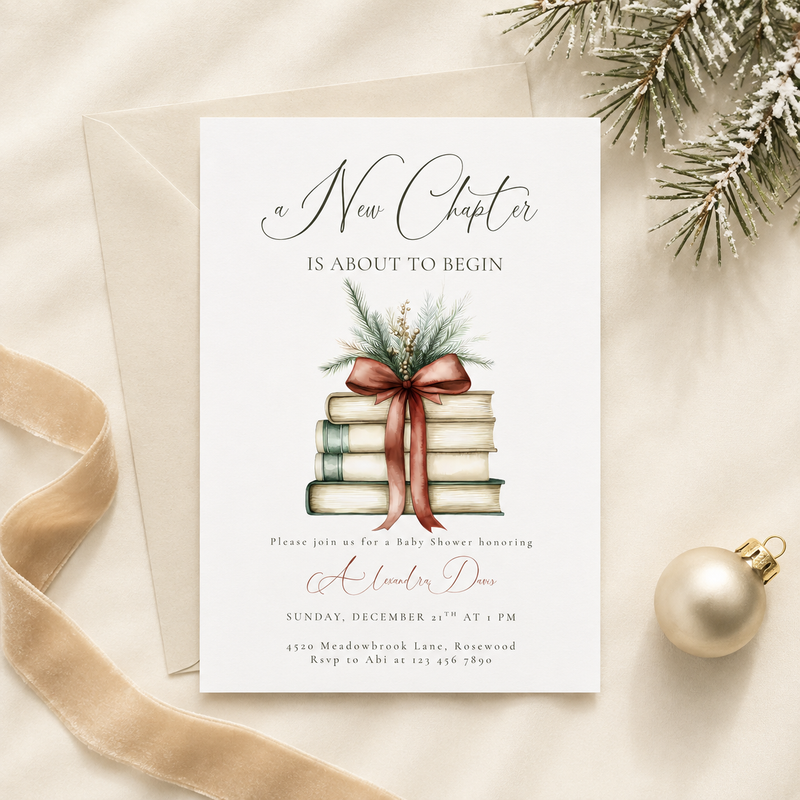 Christmas A New Chapter Baby Shower Invitation L21