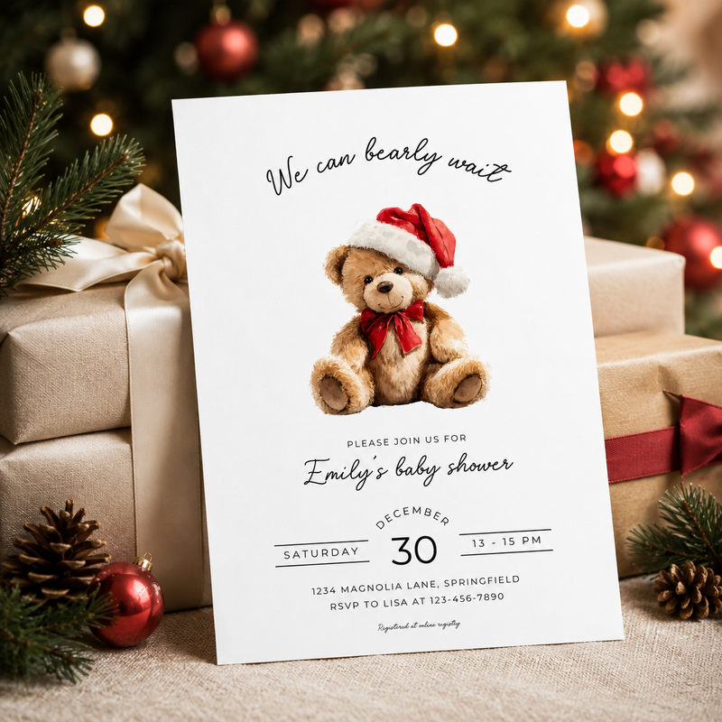 Christmas Bear Baby Shower Invitation BS245
