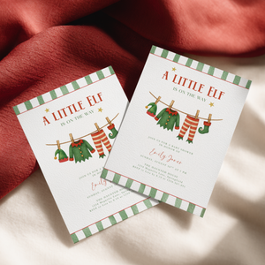 A Little Christmas Elf Is On The Way Baby Shower Invitation BS224