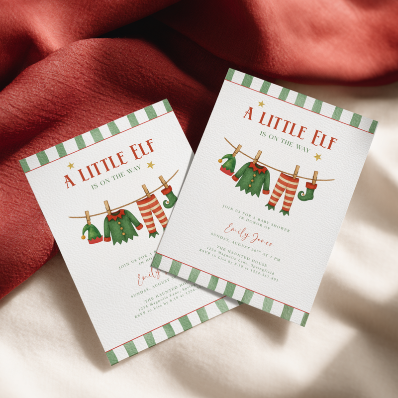 A Little Christmas Elf Is On The Way Baby Shower Invitation BS224