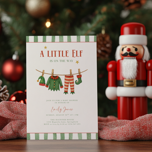 A Little Christmas Elf Is On The Way Baby Shower Invitation BS224