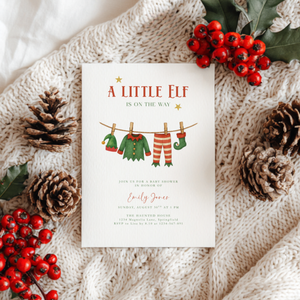 A Little Christmas Elf Is On The Way Baby Shower Invitation BS224