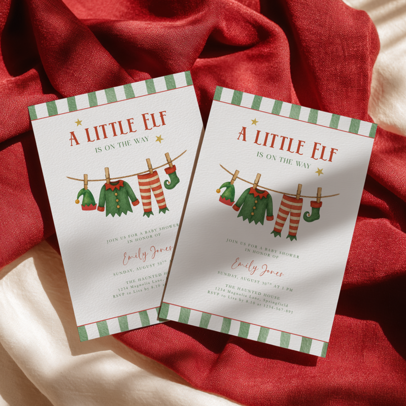 A Little Christmas Elf Is On The Way Baby Shower Invitation BS224