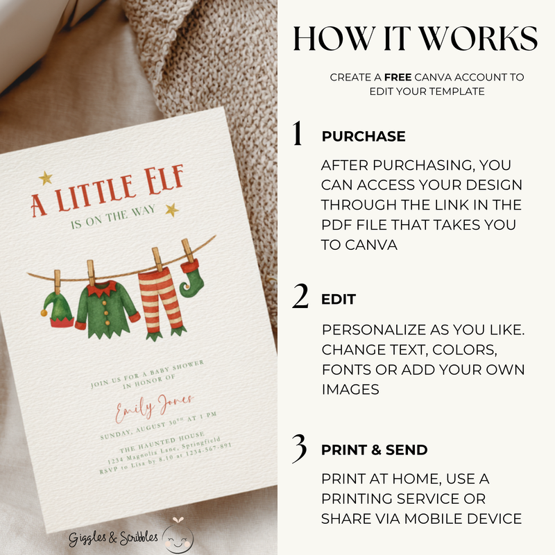 A Little Christmas Elf Is On The Way Baby Shower Invitation BS224