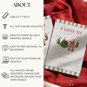 A Little Christmas Elf Is On The Way Baby Shower Invitation BS224