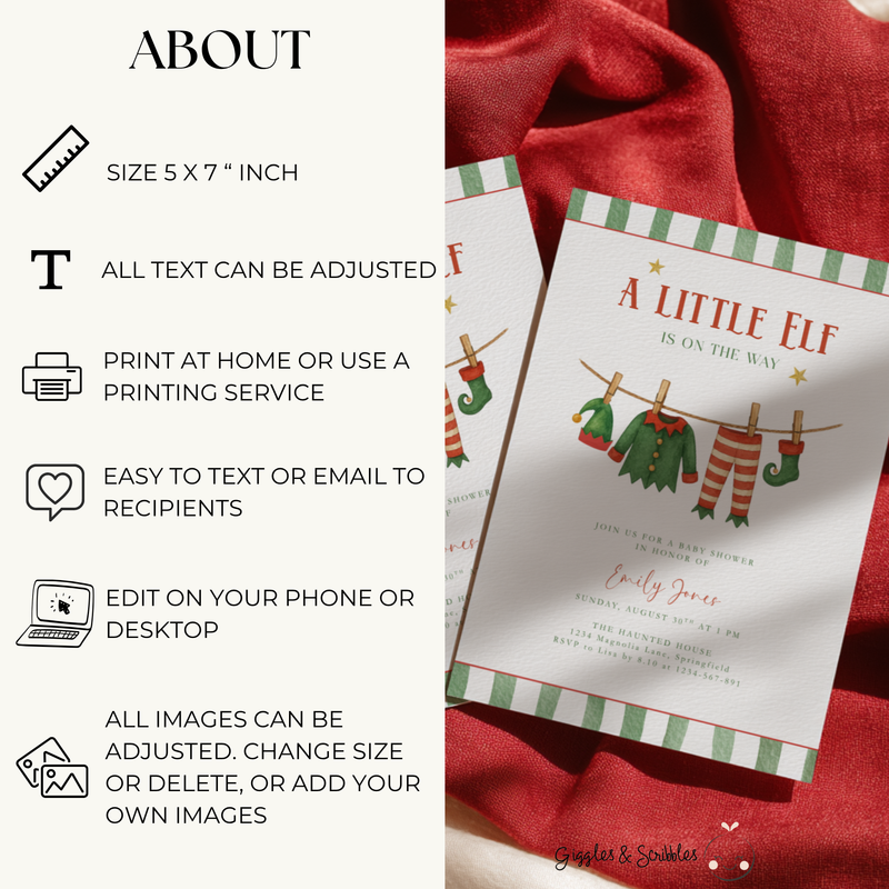 A Little Christmas Elf Is On The Way Baby Shower Invitation BS224