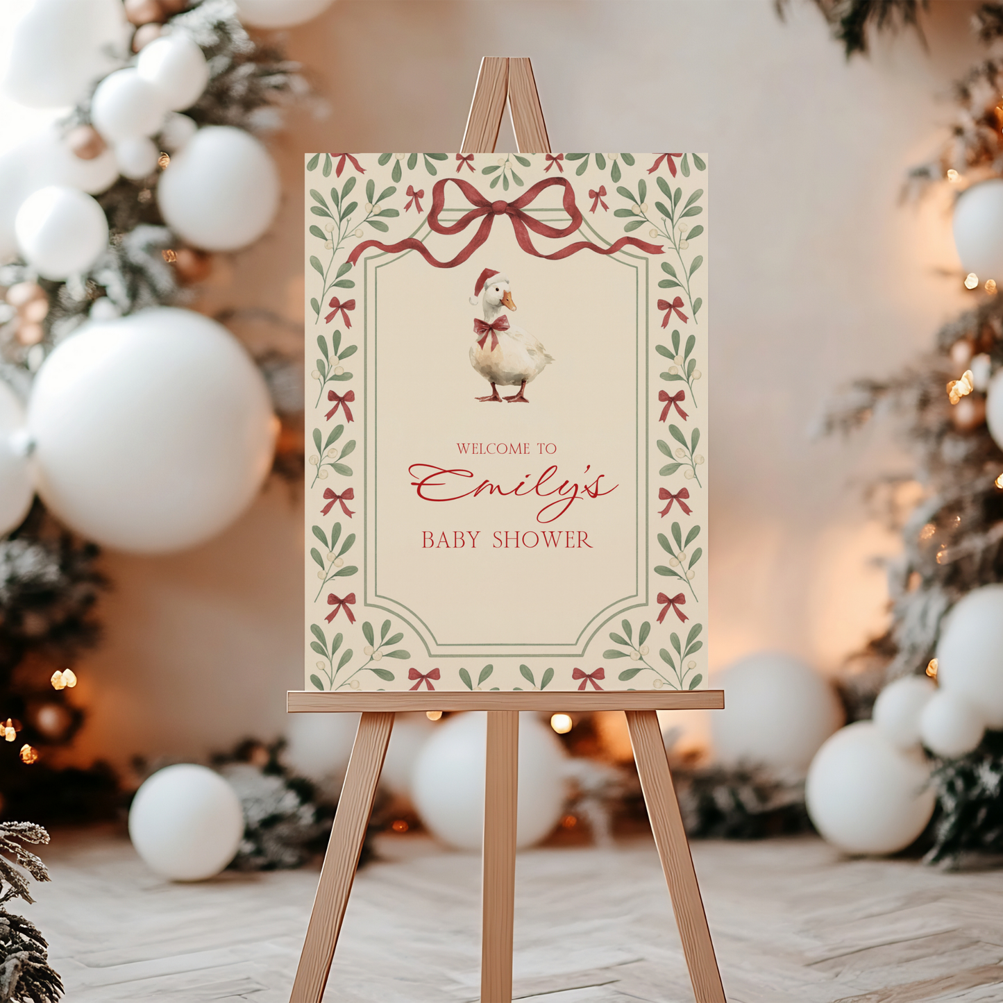 Vintage Christmas Goose Baby Shower Welcome Sign BS251