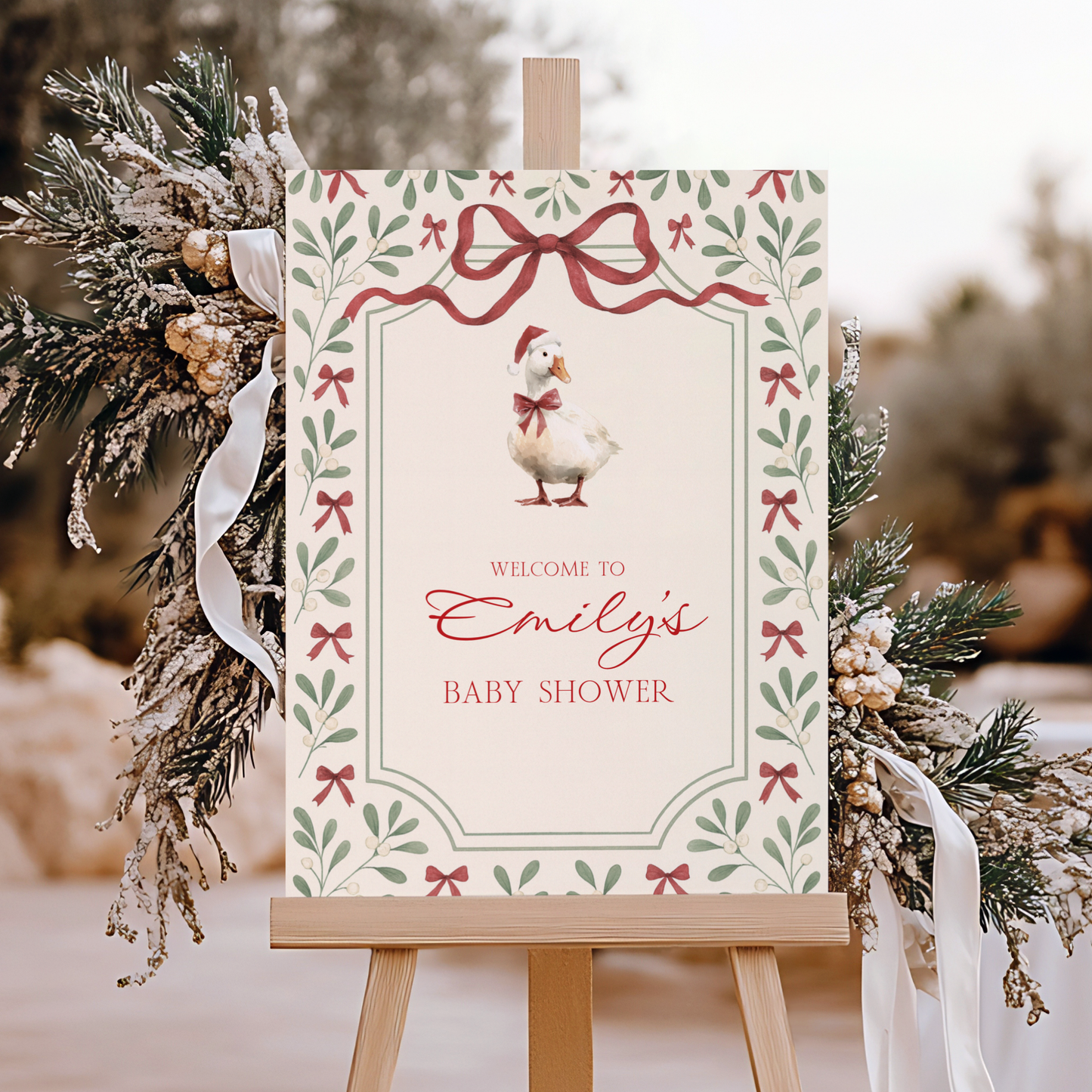 Vintage Christmas Goose Baby Shower Welcome Sign BS251