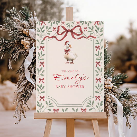 Vintage Christmas Goose Baby Shower Welcome Sign BS251