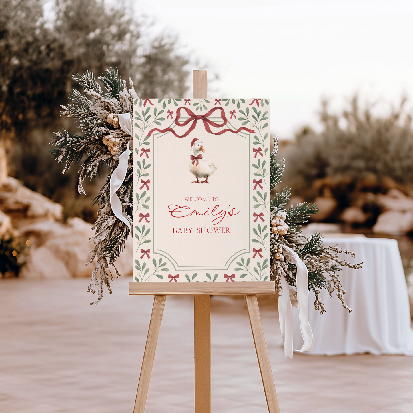 Vintage Christmas Goose Baby Shower Welcome Sign BS251