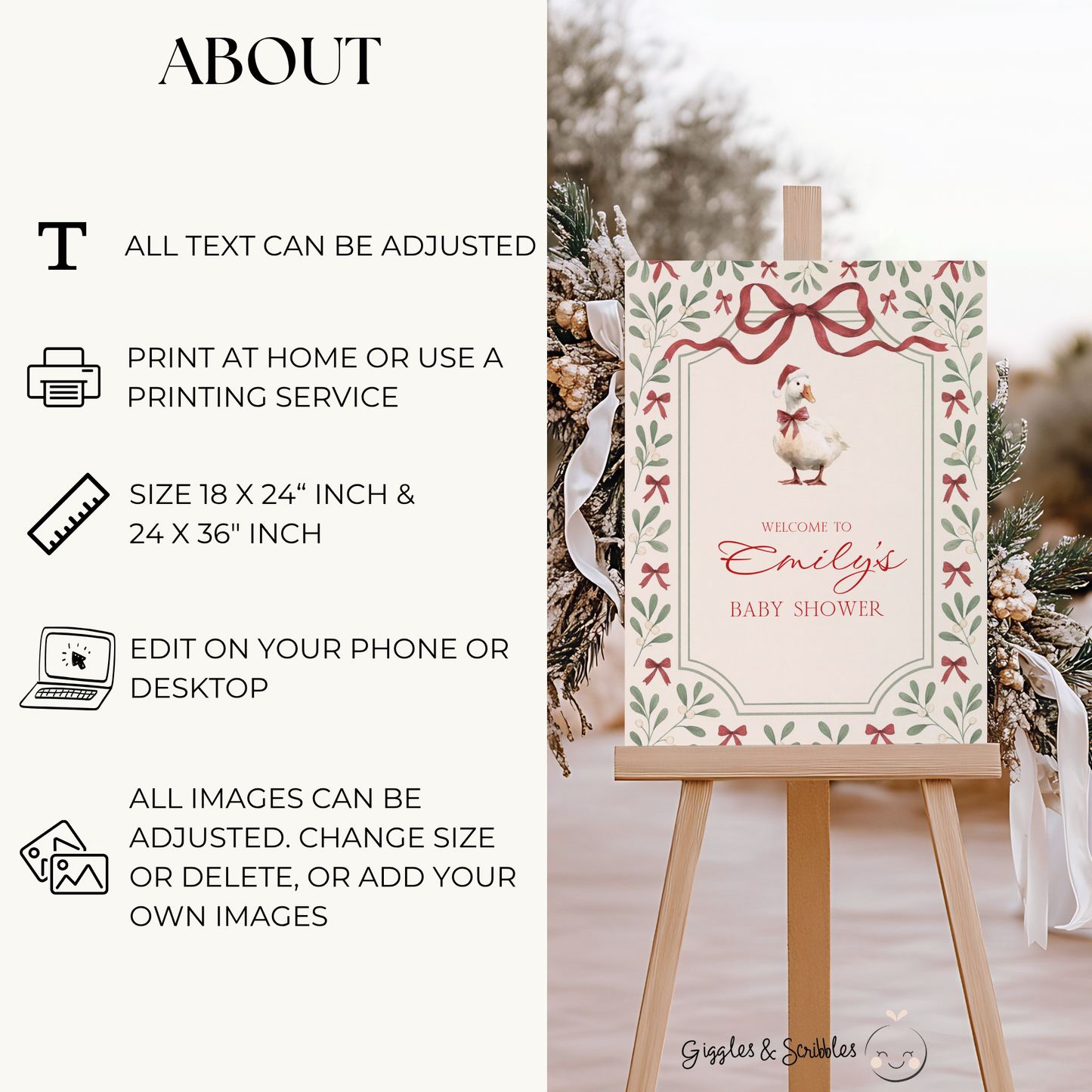 Vintage Christmas Goose Baby Shower Welcome Sign BS251