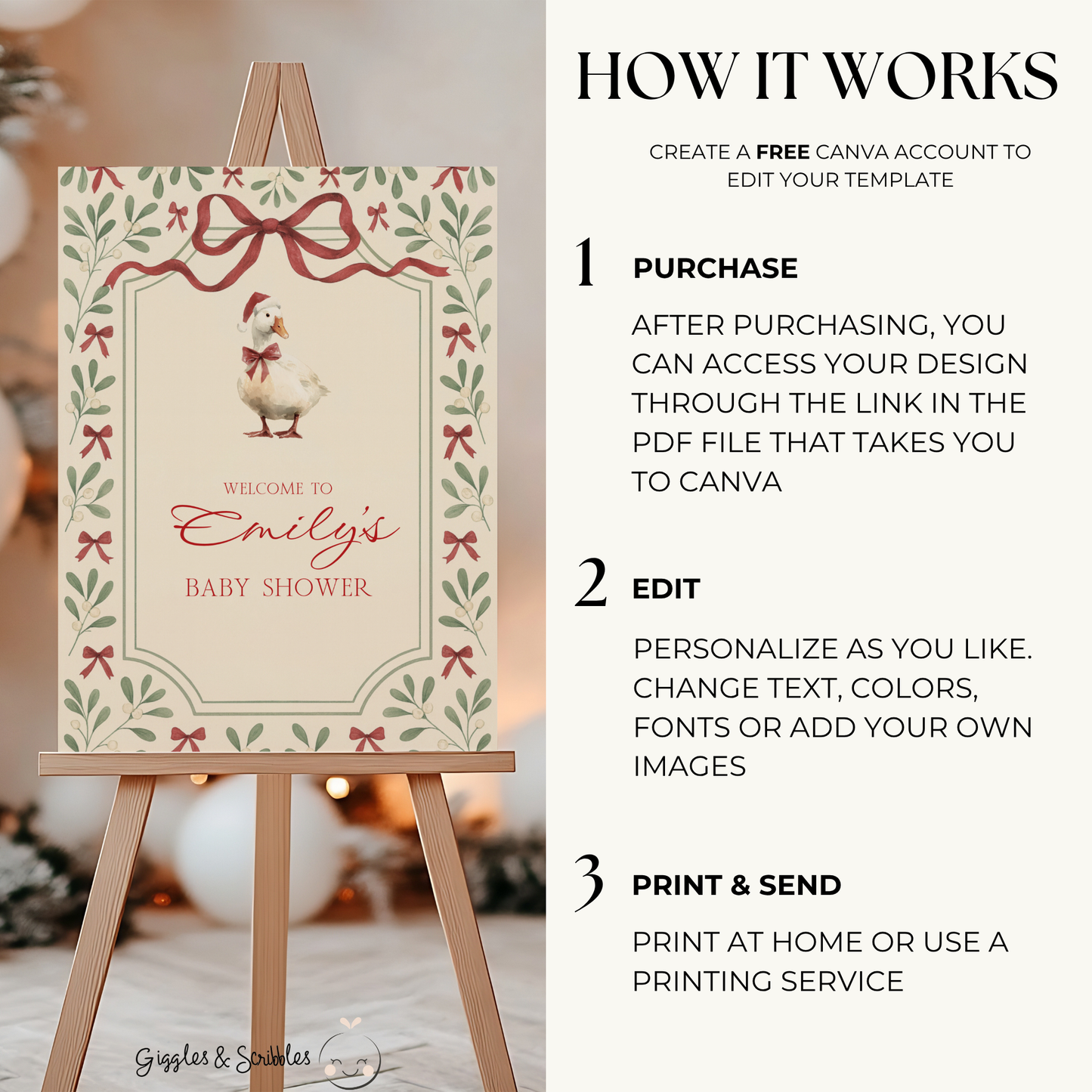 Vintage Christmas Goose Baby Shower Welcome Sign BS251