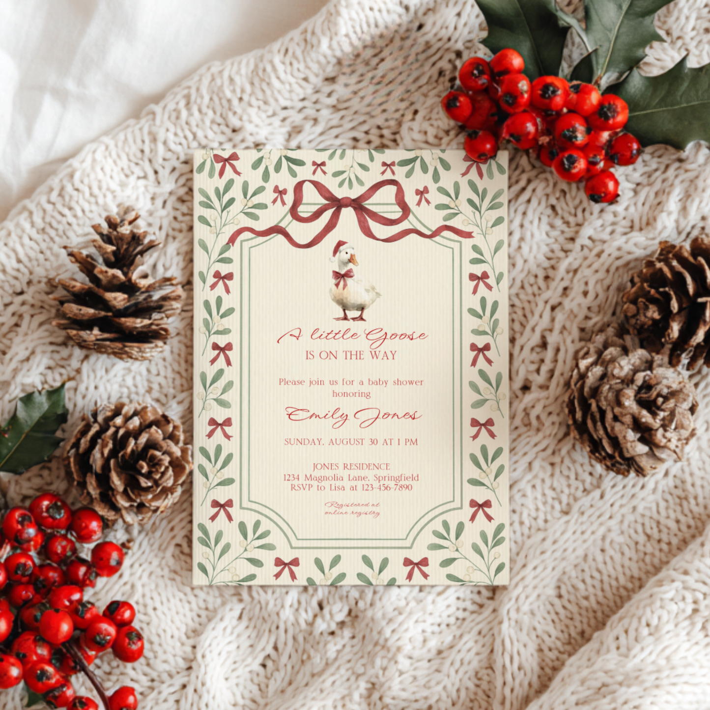 Baby Shower Invitation - Little Goose Christmas Baby Shower Invitation BS251
